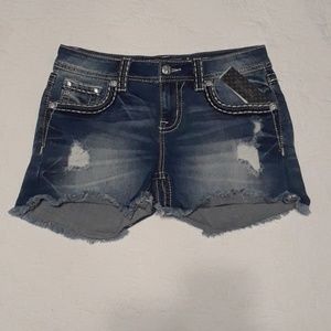 Miss Me Distressed Flap Pocket Stretch Shorts